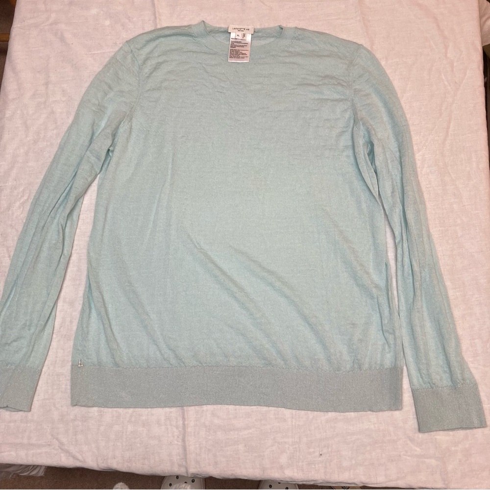 Lafayette 148 New York Soft Minty Blue Cashmere Crew Neck Sweater
